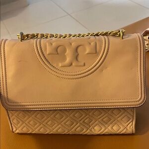 Tory Burch Beige Quilted Shoulder Bag